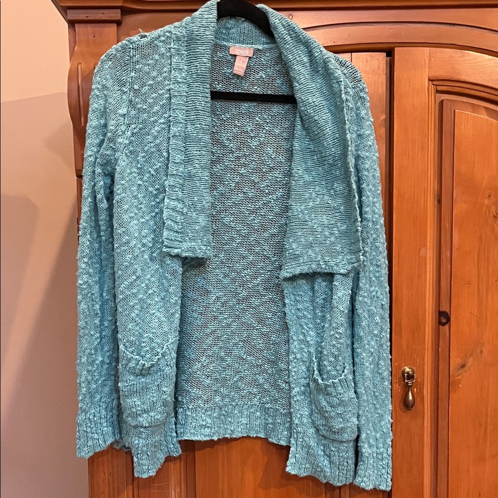 Chico's Textured Teal Cardigan Sweater